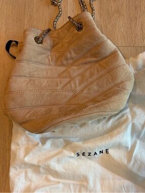 Sezane Hope Bag Beige Suede Chain-Handle Bucket